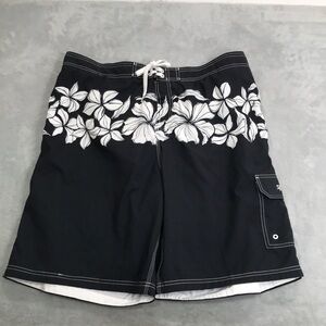 Speedo Men's Black With White Floral Design Swim Trunks Size XXL